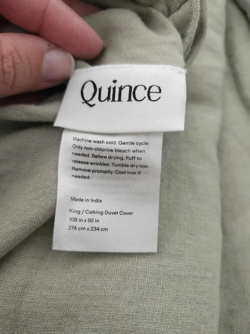 Quince European Linen Duvet Cover King/Cal King – Soft Sage / Light Olive